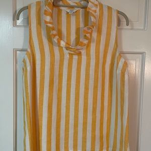 Sunflower yellow striped linen top with ruffled collar